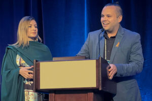 Pictured are Dr. Jaris Swidrovich and Amy Lamb. Photo courtesy of the Canadian Pharmacists Association