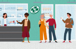 banner - illustration of diverse people in a pharmacy
